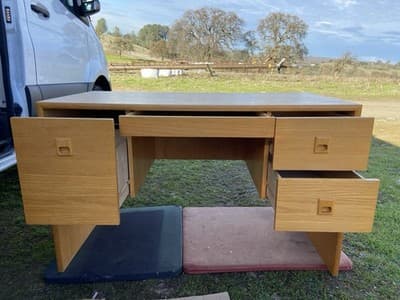 Vintage Mid  Century Modern Oak Veneer Desk  And Paul mccobb Cane Chair Style - Thumbnail 18