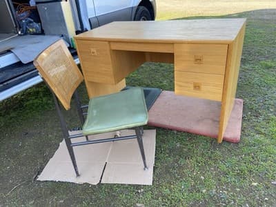 Vintage Mid  Century Modern Oak Veneer Desk  And Paul mccobb Cane Chair Style - Thumbnail 22