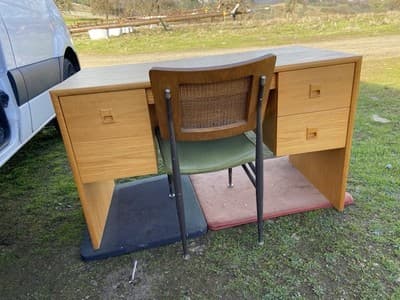 Vintage Mid  Century Modern Oak Veneer Desk  And Paul mccobb Cane Chair Style - Thumbnail 10