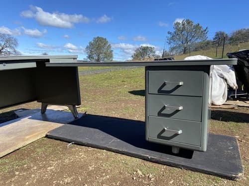 Vintage Devon W.H. Harper Metal Tanker Executive L Shape Green Desk - Thumbnail 11