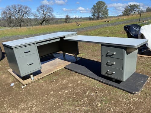 Vintage Devon W.H. Harper Metal Tanker Executive L Shape Green Desk - Thumbnail 15