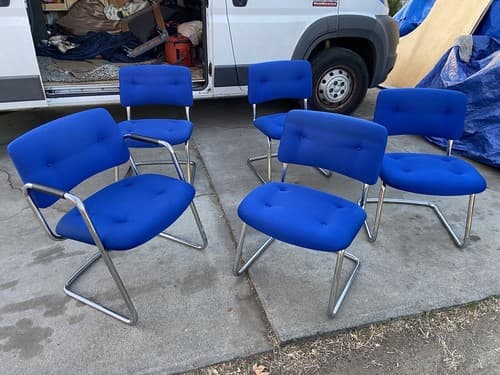 Set 5 Modern Chrome Cantilever Chairs Tubular Mid Century Steelcase Furniture - Image 1