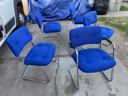 Set 5 Modern Chrome Cantilever Chairs Tubular Mid Century Steelcase Furniture - Thumbnail 4