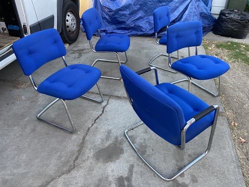 Set 5 Modern Chrome Cantilever Chairs Tubular Mid Century Steelcase Furniture - Thumbnail 5