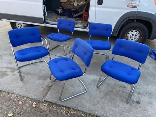 Set 5 Modern Chrome Cantilever Chairs Tubular Mid Century Steelcase Furniture - Thumbnail 12