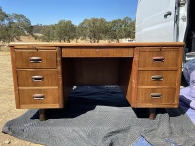Vintage Mid Century Modern Wooden Tanker Desk 60”/38”/30” Needs Restoration - Image 1