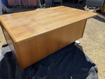 Vintage Mid Century Modern Wooden Tanker Desk 60”/38”/30” Needs Restoration - Thumbnail 8