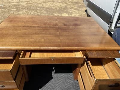 Vintage Mid Century Modern Wooden Tanker Desk 60”/38”/30” Needs Restoration - Thumbnail 16