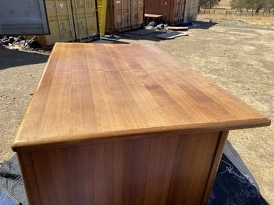Vintage Mid Century Modern Wooden Tanker Desk 60”/38”/30” Needs Restoration - Thumbnail 10