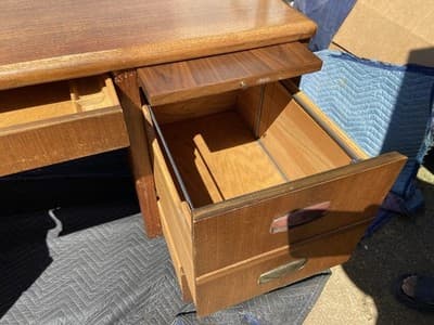 Vintage Mid Century Modern Wooden Tanker Desk 60”/38”/30” Needs Restoration - Thumbnail 15