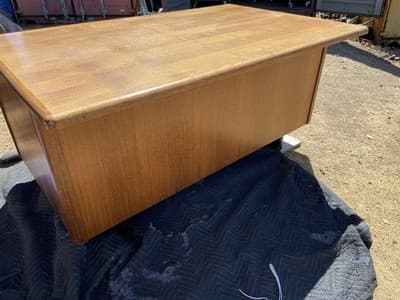 Vintage Mid Century Modern Wooden Tanker Desk 60”/38”/30” Needs Restoration - Thumbnail 12