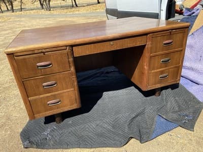 Vintage Mid Century Modern Wooden Tanker Desk 60”/38”/30” Needs Restoration - Thumbnail 20