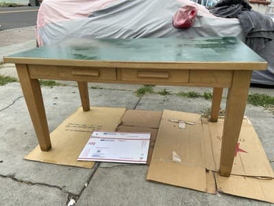 American Antique Blonde Oak Library Teachers Arts & Crafts Writing Desk - Thumbnail 6