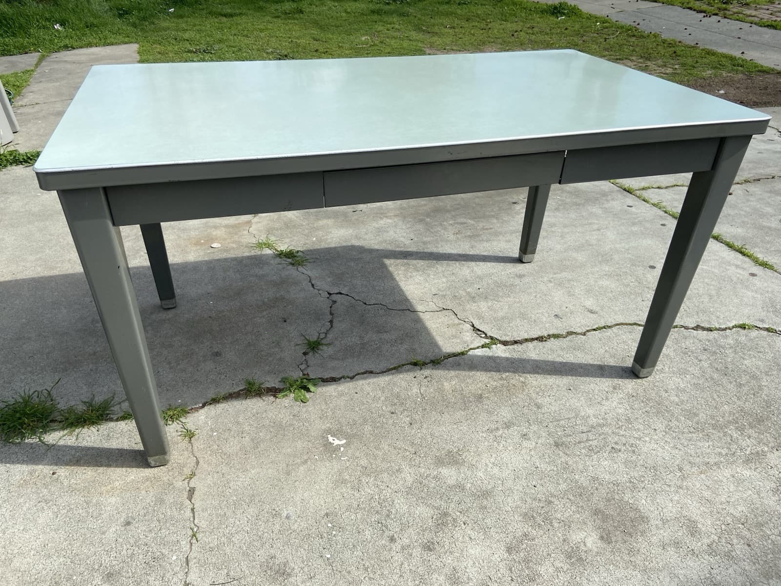 Vintage Mid Century Modern Tanker Steel Desk By Haskell - Thumbnail 15