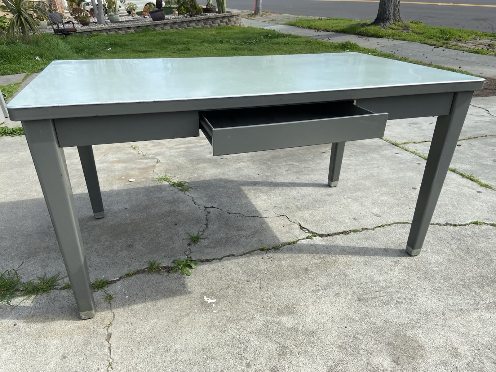 Vintage Mid Century Modern Tanker Steel Desk By Haskell - Thumbnail 17