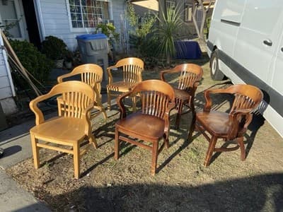 Vintage Bankers Style Wooden Kitchen Office Conference Room Chairs Set Of 6 - Image 1