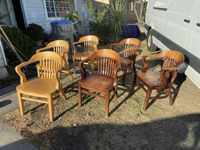 Vintage Bankers Style Wooden Kitchen Office Conference Room Chairs Set Of 6 - Thumbnail 2