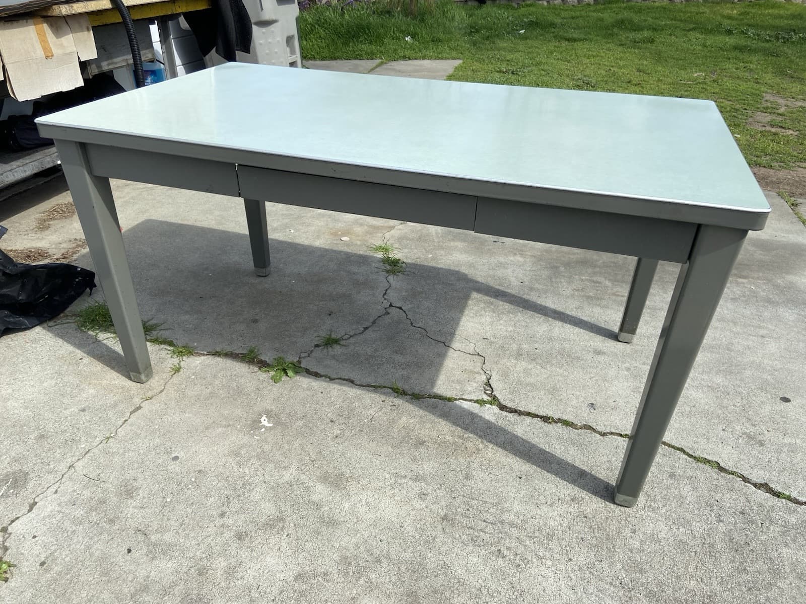 Vintage Mid Century Modern Tanker Steel Desk By Haskell - Thumbnail 18