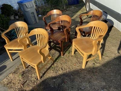 Vintage Bankers Style Wooden Kitchen Office Conference Room Chairs Set Of 6 - Thumbnail 9