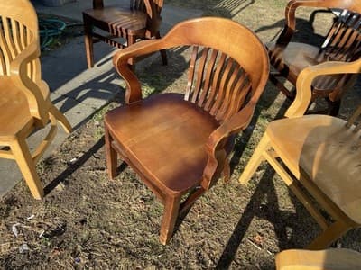 Vintage Bankers Style Wooden Kitchen Office Conference Room Chairs Set Of 6 - Thumbnail 14