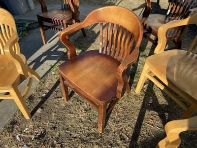 Vintage Bankers Style Wooden Kitchen Office Conference Room Chairs Set Of 6 - Thumbnail 15