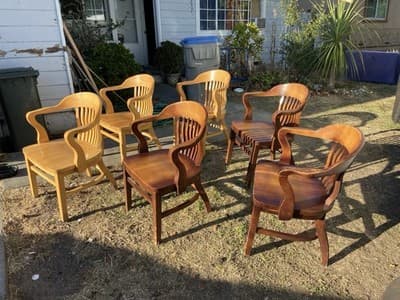 Vintage Bankers Style Wooden Kitchen Office Conference Room Chairs Set Of 6 - Thumbnail 16