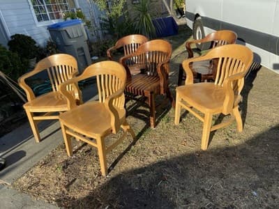 Vintage Bankers Style Wooden Kitchen Office Conference Room Chairs Set Of 6 - Thumbnail 17