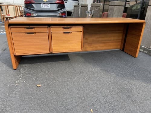 Danish Teak Mid Century Modern Waterfall Sideboard Credenza Buffet Office Desk - Image 1