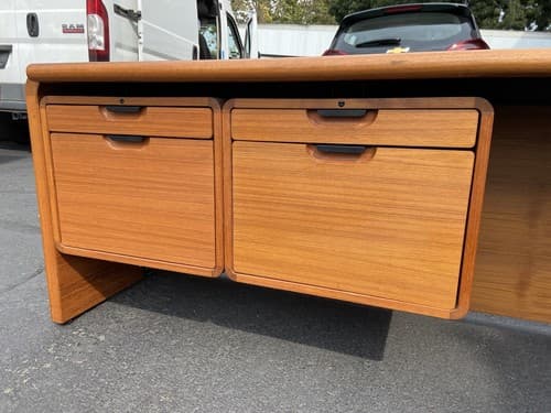 Danish Teak Mid Century Modern Waterfall Sideboard Credenza Buffet Office Desk - Thumbnail 2