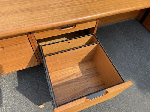 Danish Teak Mid Century Modern Waterfall Sideboard Credenza Buffet Office Desk - Thumbnail 4