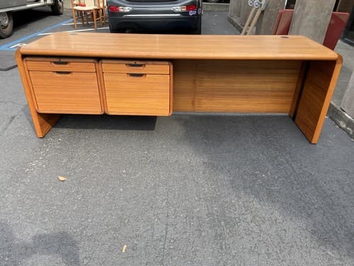 Danish Teak Mid Century Modern Waterfall Sideboard Credenza Buffet Office Desk - Thumbnail 9