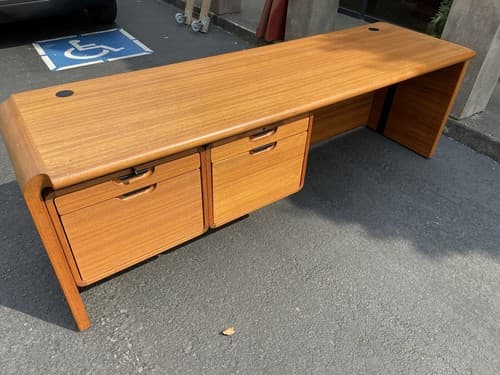 Danish Teak Mid Century Modern Waterfall Sideboard Credenza Buffet Office Desk - Thumbnail 12