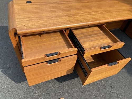 Danish Teak Mid Century Modern Waterfall Sideboard Credenza Buffet Office Desk - Thumbnail 8