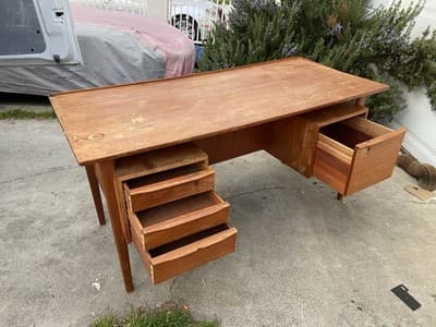 Vintage MCM Danish Teak Floating Desk by Peter Løvig Nielsen Needs Restoration - Thumbnail 4