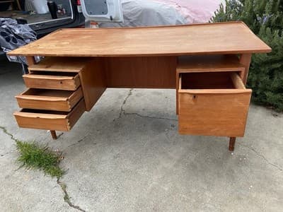 Vintage MCM Danish Teak Floating Desk by Peter Løvig Nielsen Needs Restoration - Thumbnail 7