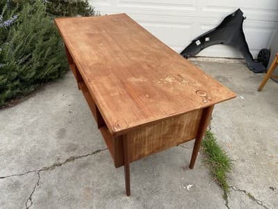 Vintage MCM Danish Teak Floating Desk by Peter Løvig Nielsen Needs Restoration - Thumbnail 9