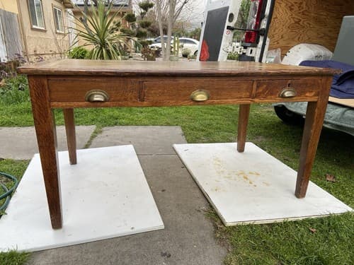English Arts and Crafts oak library table desk  With Drawers - Image 1