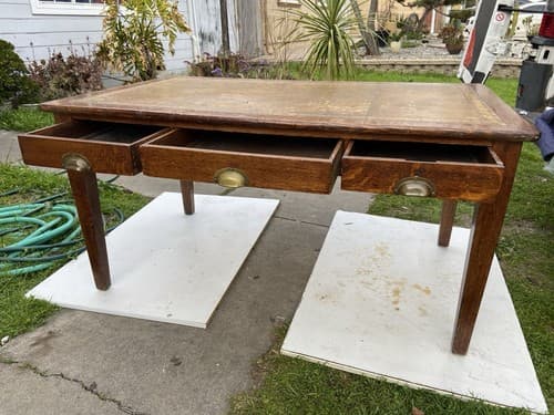 English Arts and Crafts oak library table desk  With Drawers - Thumbnail 2