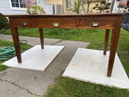 English Arts and Crafts oak library table desk  With Drawers - Thumbnail 4