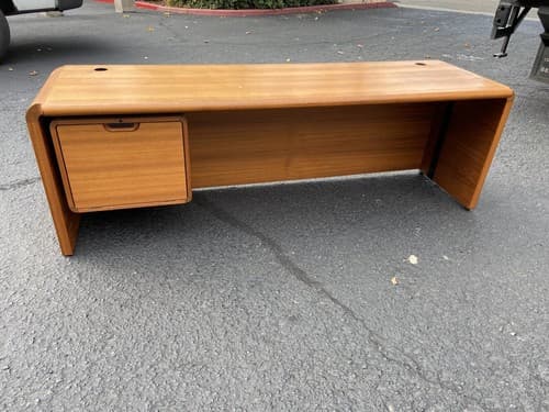 Danish Teak Mid Century Modern Waterfall Sideboard Credenza Buffet Office Desk - Image 1