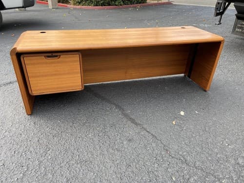 Danish Teak Mid Century Modern Waterfall Sideboard Credenza Buffet Office Desk - Thumbnail 2