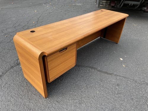 Danish Teak Mid Century Modern Waterfall Sideboard Credenza Buffet Office Desk - Thumbnail 3