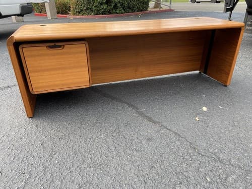 Danish Teak Mid Century Modern Waterfall Sideboard Credenza Buffet Office Desk - Thumbnail 4
