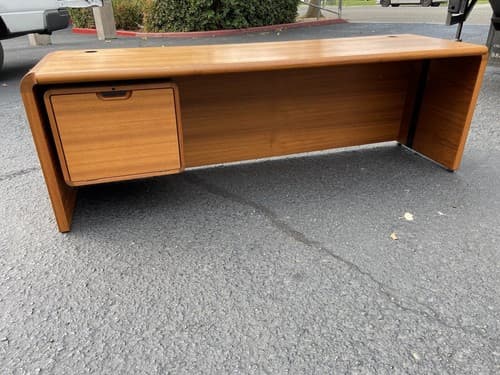 Danish Teak Mid Century Modern Waterfall Sideboard Credenza Buffet Office Desk - Thumbnail 7