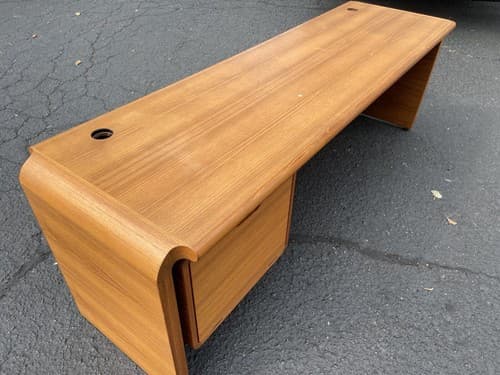 Danish Teak Mid Century Modern Waterfall Sideboard Credenza Buffet Office Desk - Thumbnail 11