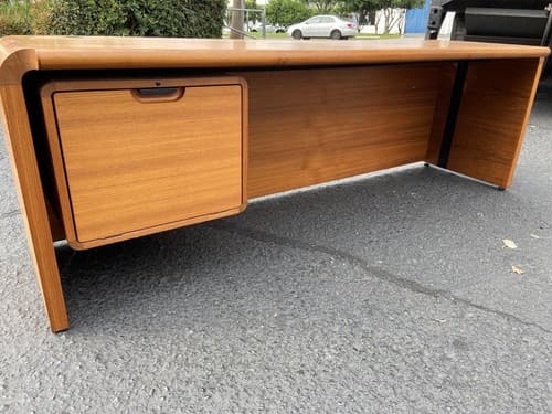 Danish Teak Mid Century Modern Waterfall Sideboard Credenza Buffet Office Desk - Thumbnail 12