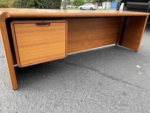 Danish Teak Mid Century Modern Waterfall Sideboard Credenza Buffet Office Desk - Thumbnail 16