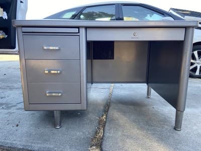 Vintage Mid Century Modern Metal Tanker Steelcase Tanker Desk Workbench Table - Image 1