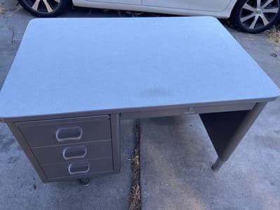 Vintage Mid Century Modern Metal Tanker Steelcase Tanker Desk Workbench Table - Thumbnail 3