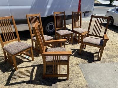 Late 20th Century Basset Furniture Mission Arts & Crafts Oak Dining Chairs Set6 - Thumbnail 4